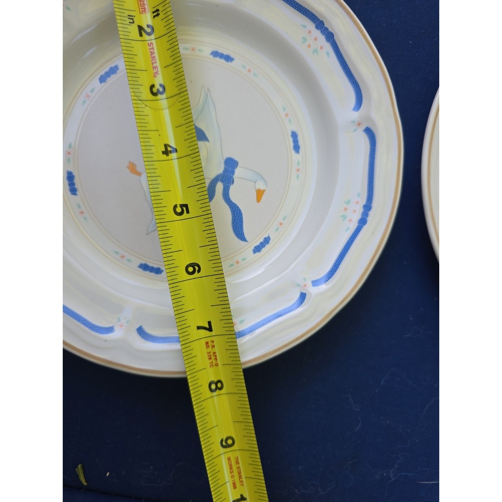 Newcor Stoneware Countryside Geese Salad Plates Set - 2 VTG Blue Ribbon Rim 7.5" - Picture 4 of 4